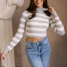 Paulina Grey & White Striped Top -front view