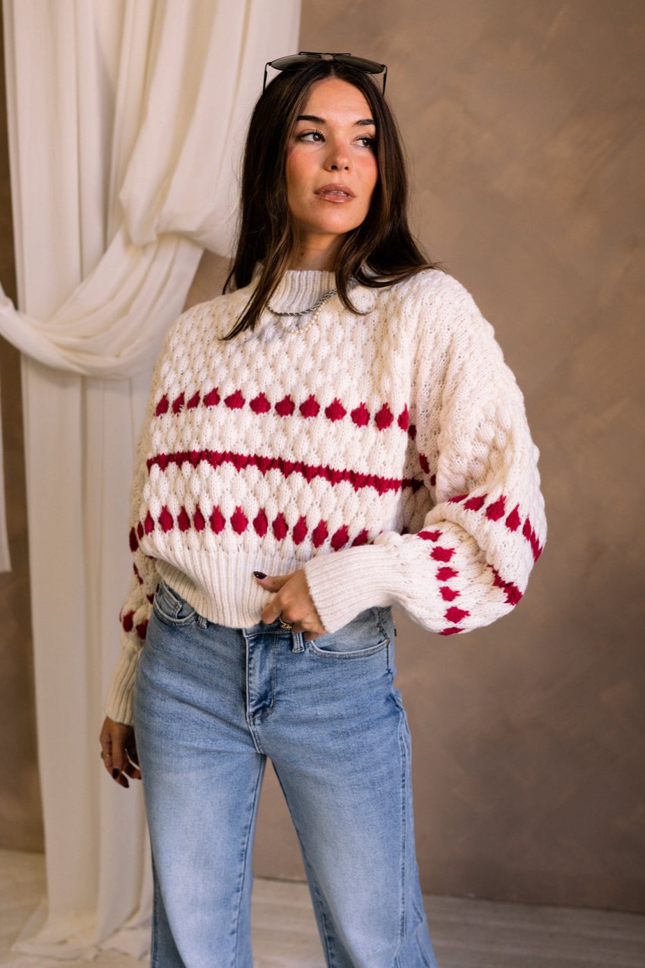 Lottie Cream & Red Stripe Sweater - front view