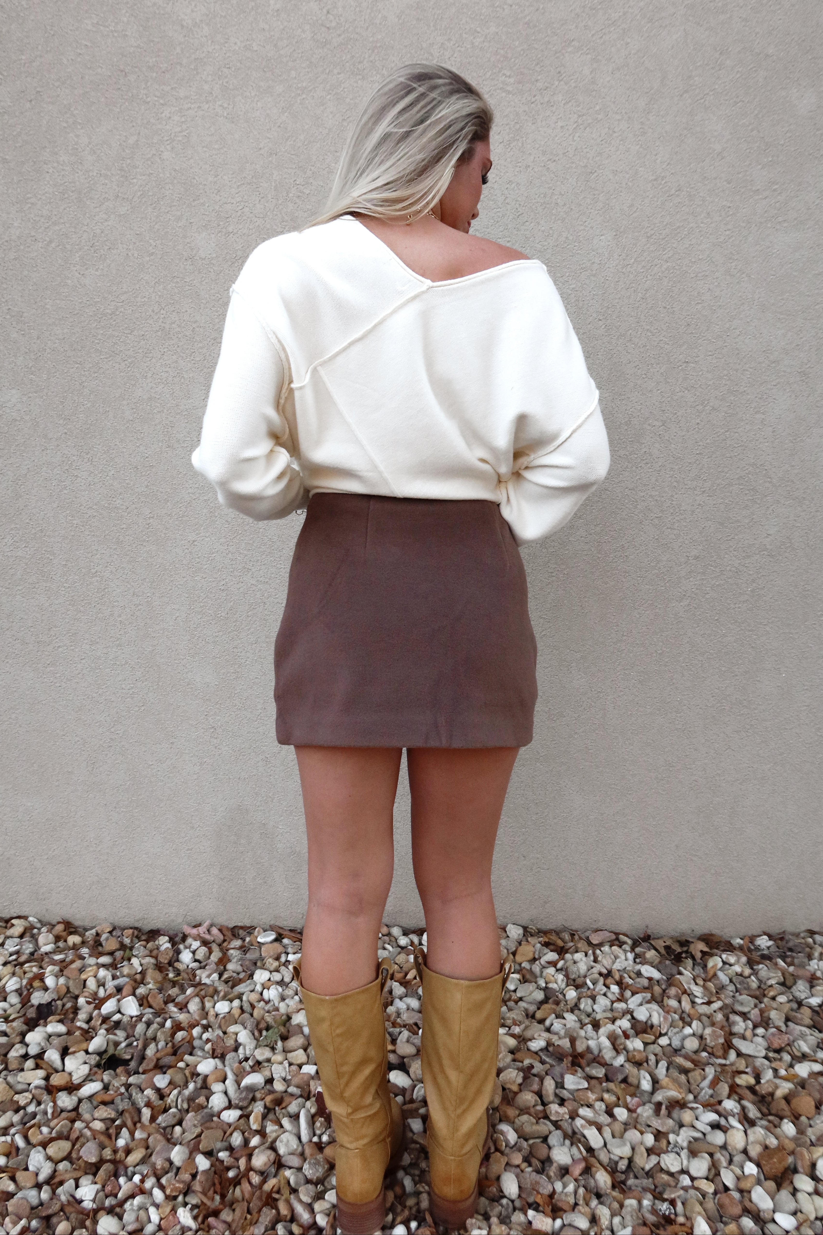 Morgana Mocha Mini Skirt - full body back view