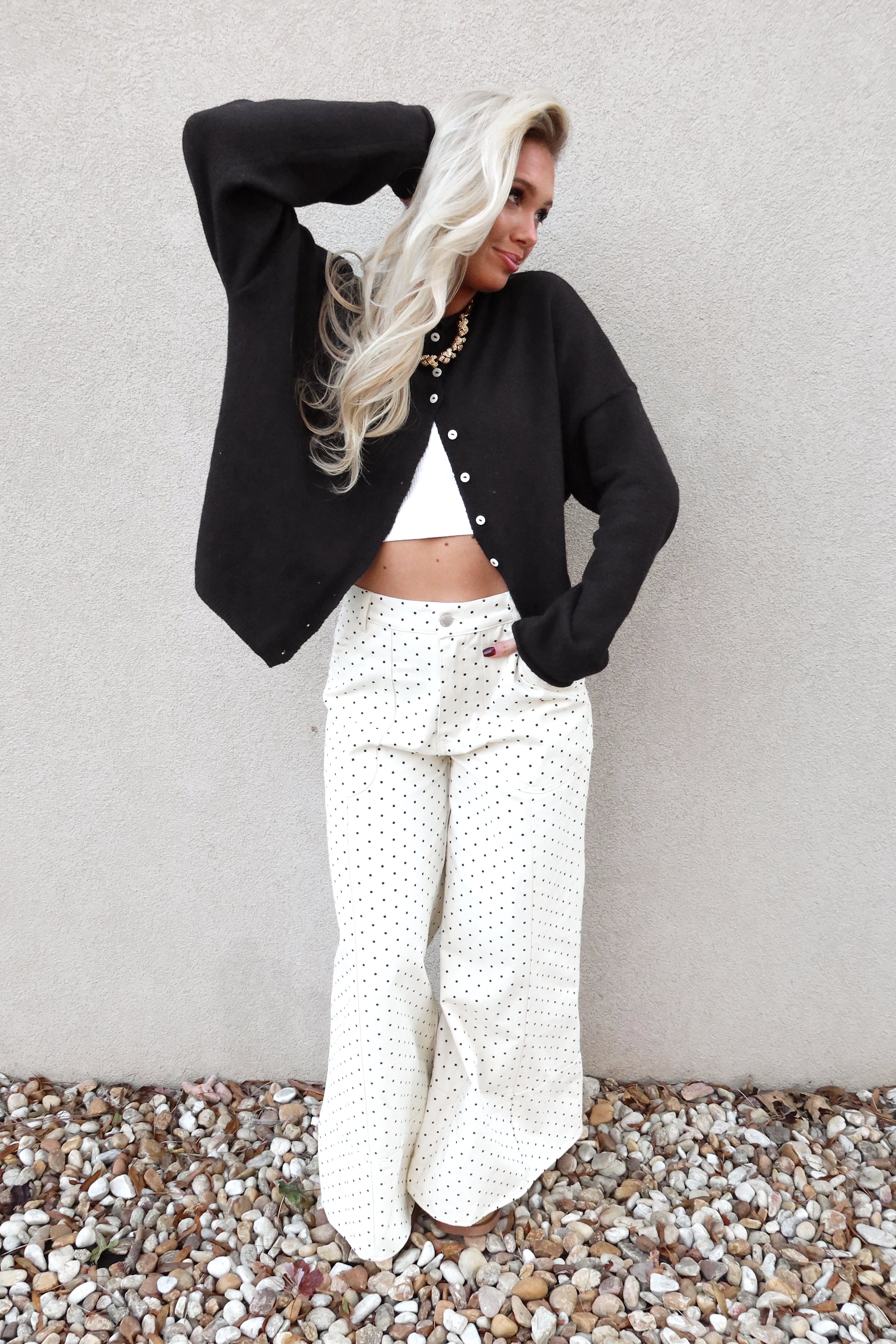 Rowyn Navy Button-Up Knit Cardigan - full front view unbuttoned