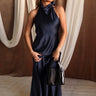 Irina Navy Halter Satin Maxi Dress - full body front view
