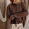 Julietta Brown Knit Ruffle Cardigan- close up view