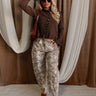 Elani Beige Snake Barrel Leg Jeans- full body view