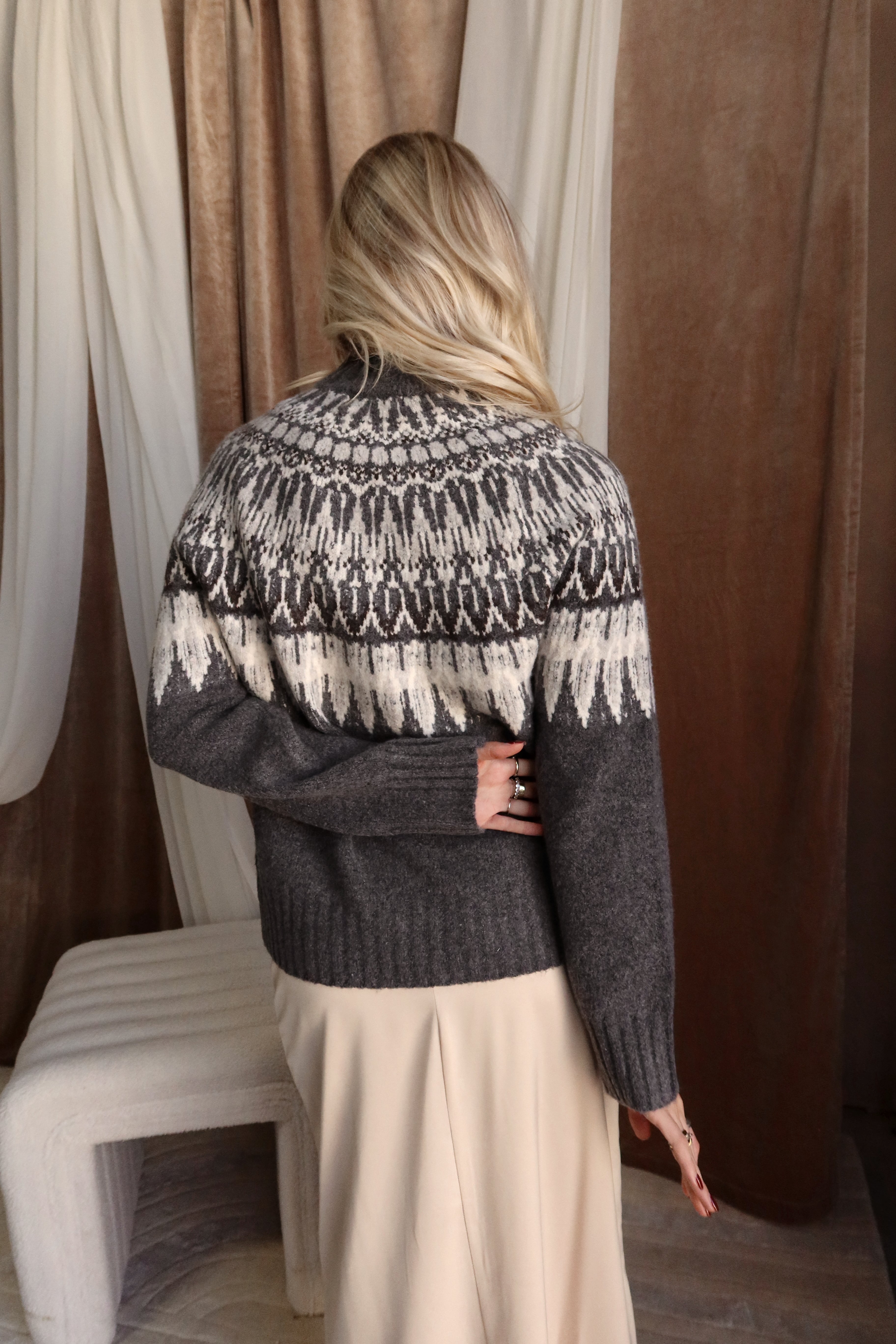 Maia Grey Multi High Neck Sweater top back view