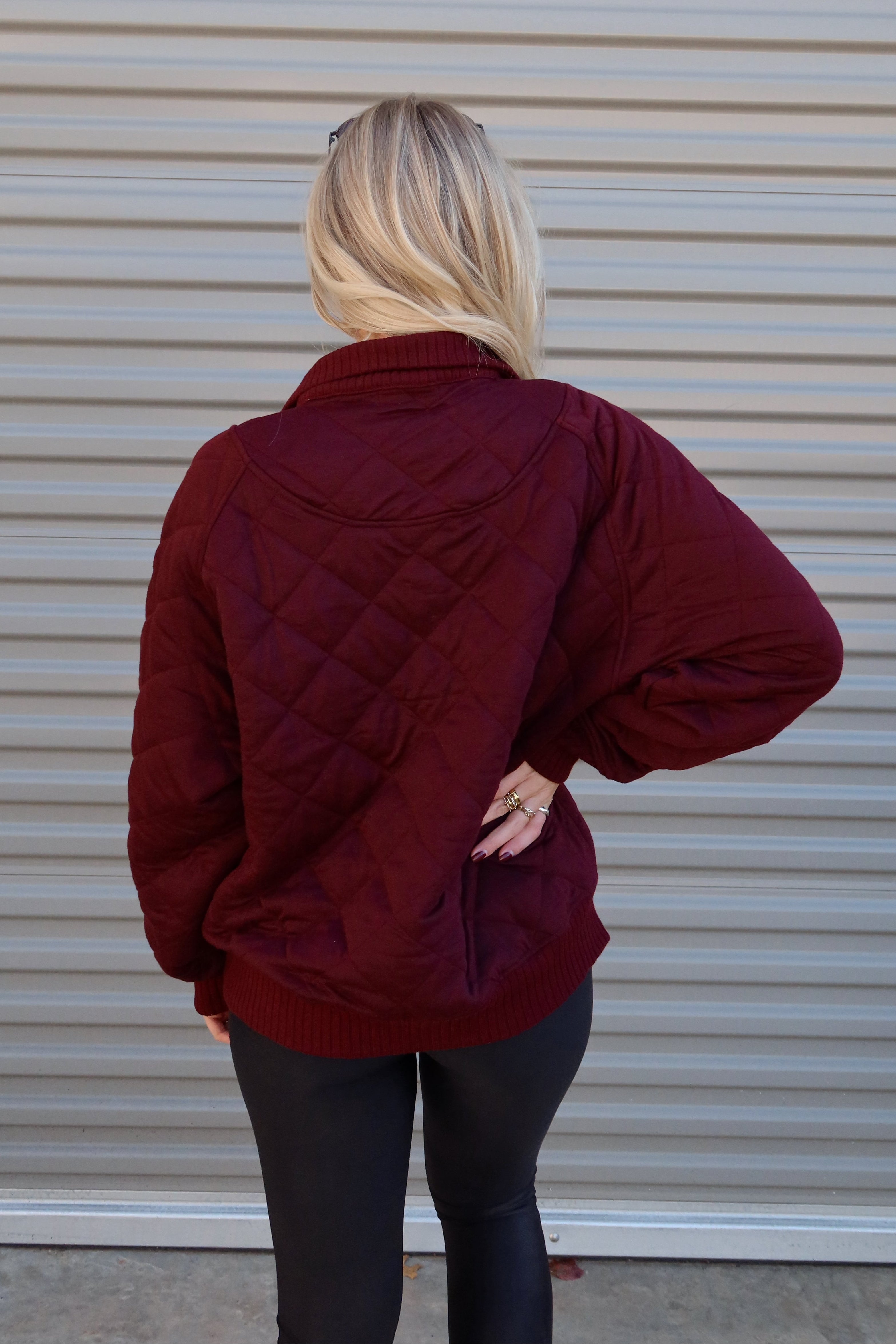 Lena Burgundy Quarter Button-Up Sweatshirt- back view
