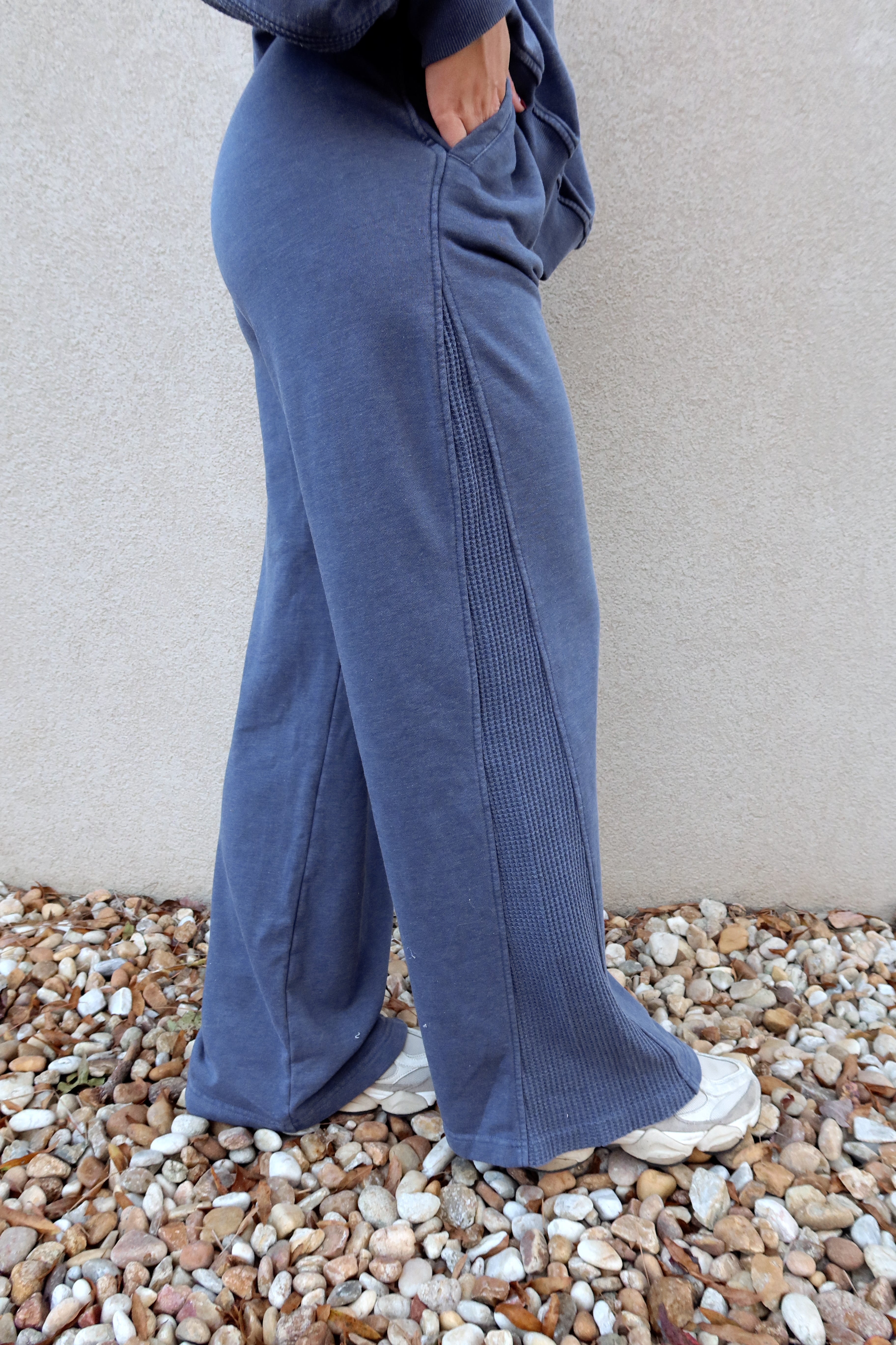 Ragan Navy Waffle Knit Pants - close side view