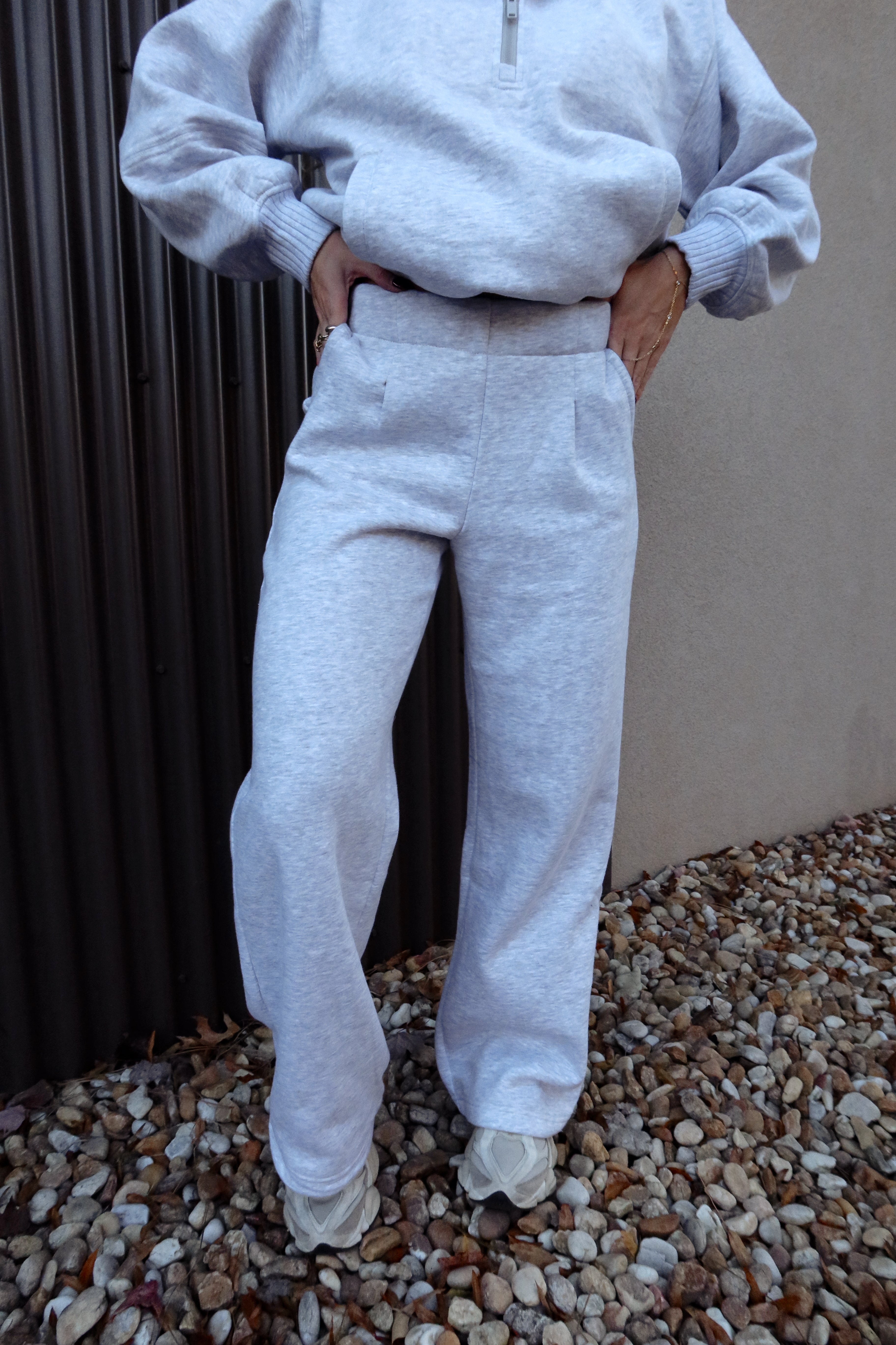 Taylor Heather Grey Wide Leg Sweatpants - lower front view