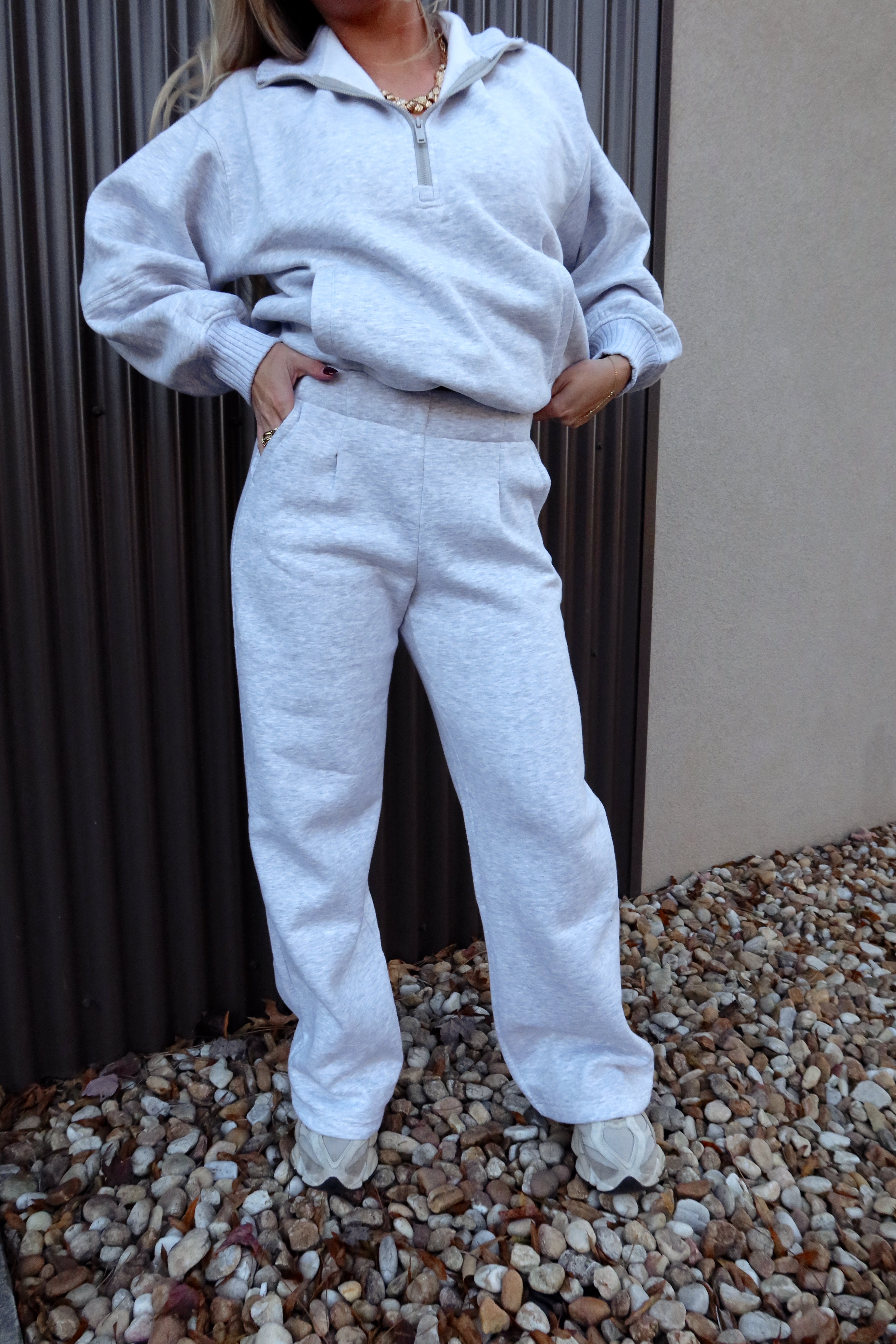 Taylor Heather Grey Wide Leg Sweatpants - lower body front view