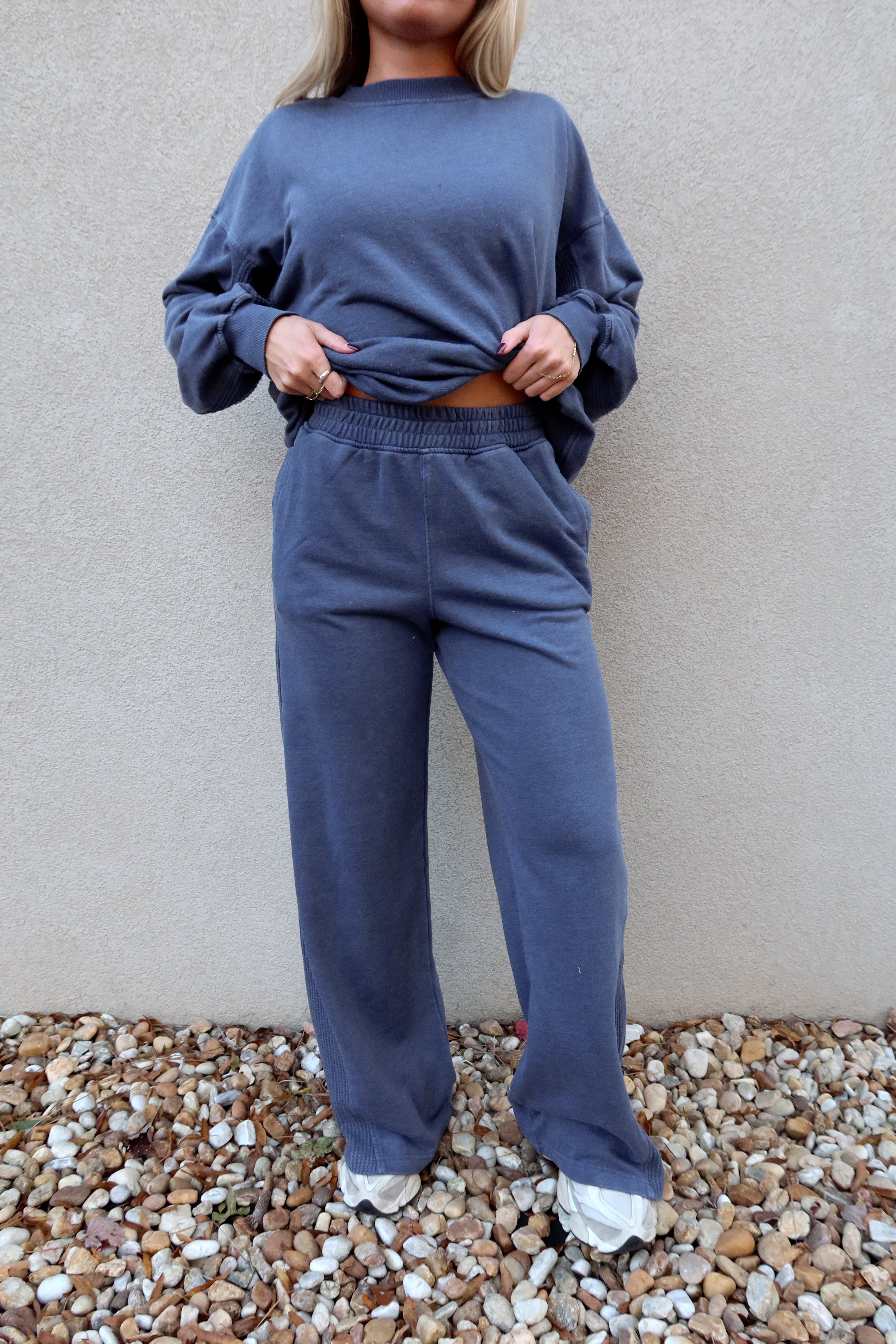 Ragan Navy Waffle Knit Pants - lower body front view