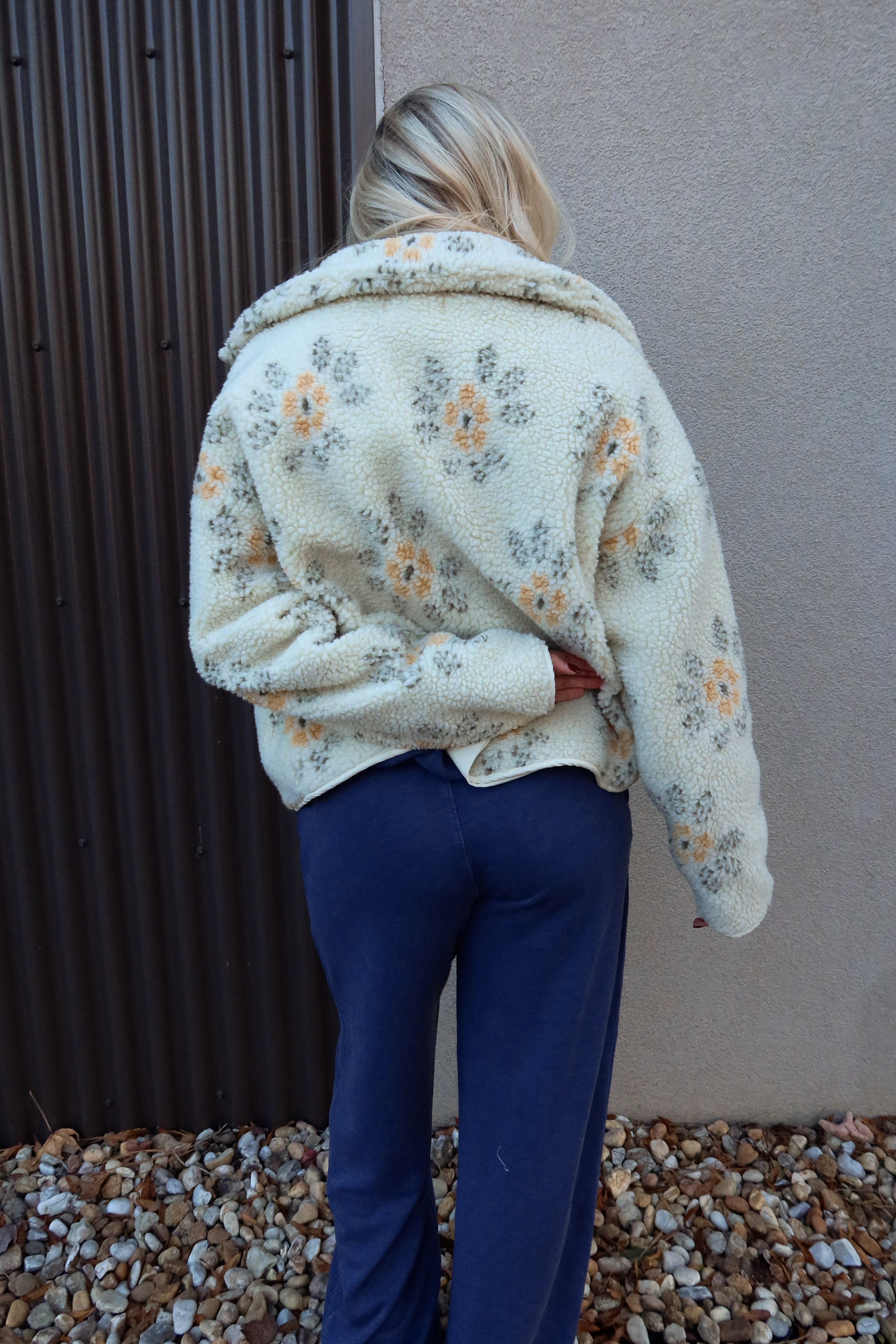 Esther Cream Multi Floral Sherpa Jacket - back view