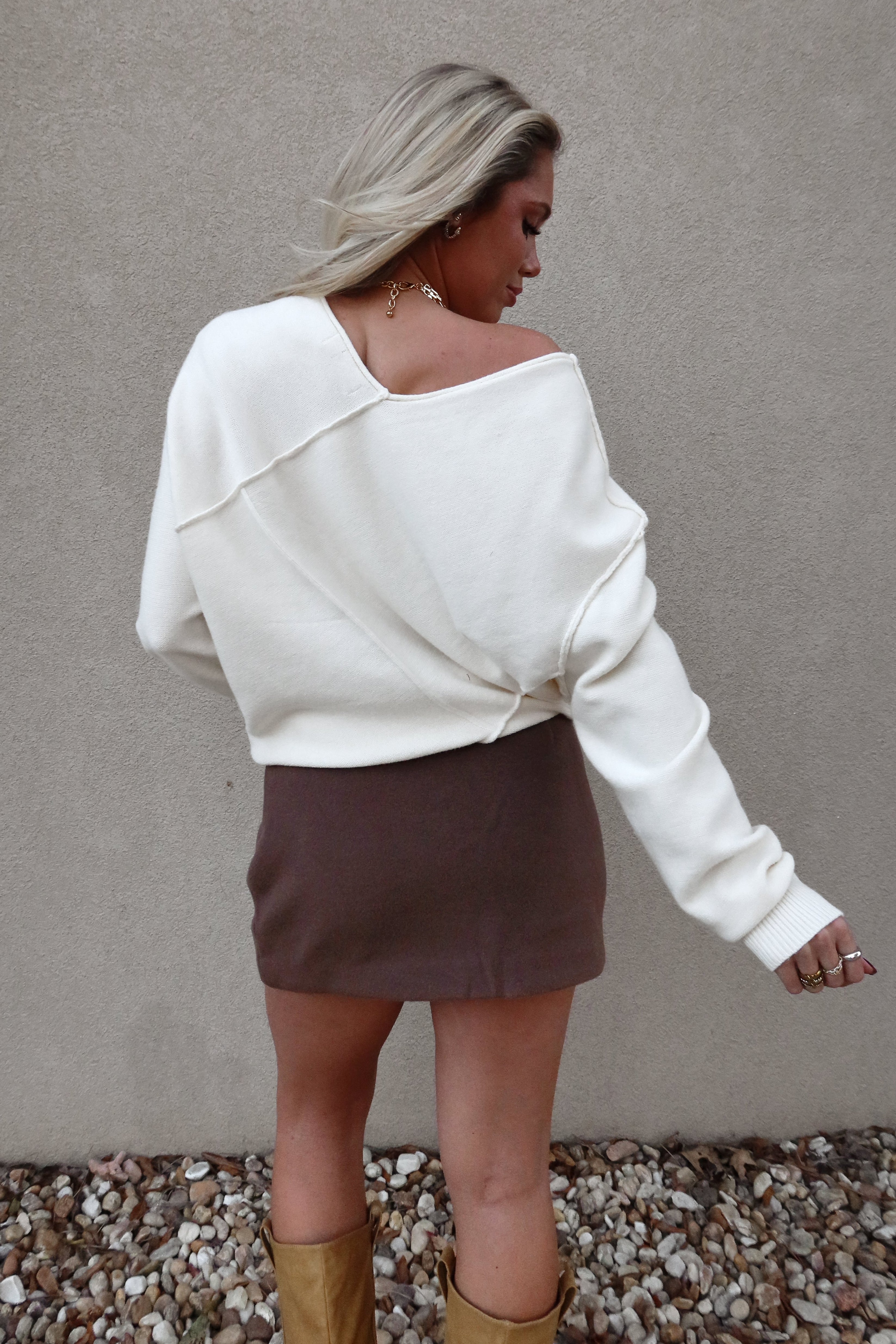 Haddie Cream Exposed Seam Sweater - back view