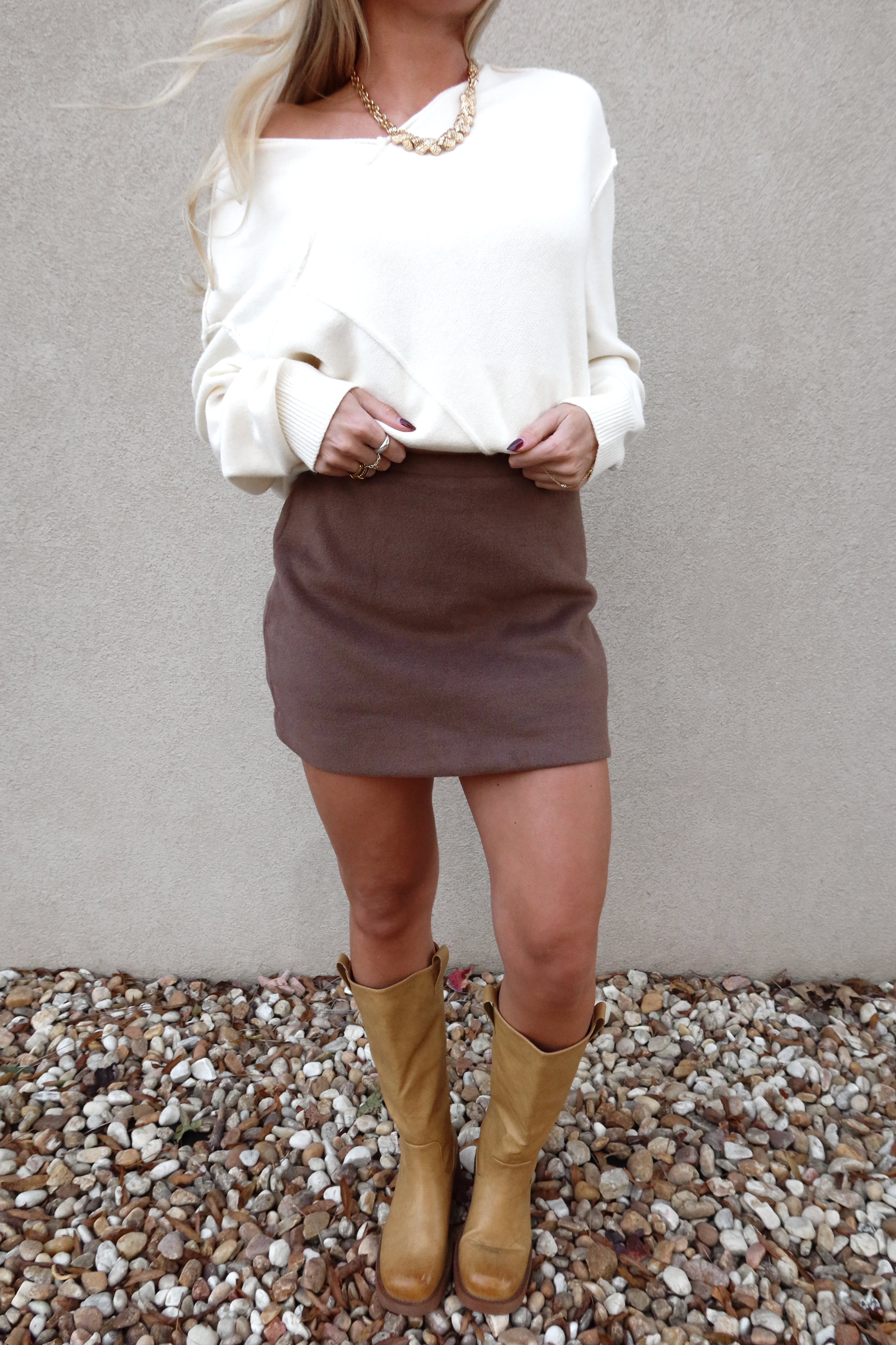 Morgana Mocha Mini Skirt - lower body front view