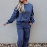 Ragan Navy Waffle Knit Pants - full body front view