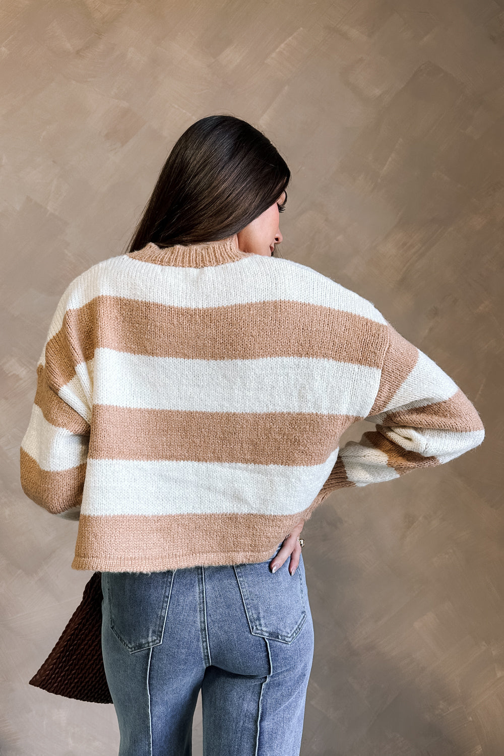 Julissa Camel & Ivory Stripe Sweater- back view