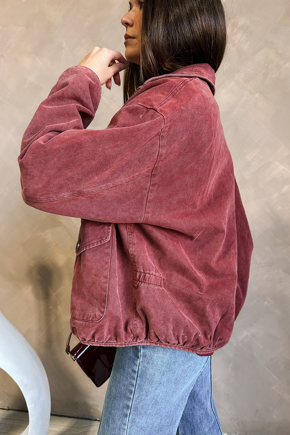 Jasmine Burgundy Long Sleeve Jacket- side view