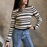 Melissa Black & Oatmeal Stripe Knit Top- front view