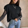 Carissa Ribbed Knit Pocket Sweater-black- front view