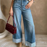 Kaia Medium Wash Wide Leg Jeans-front close up view