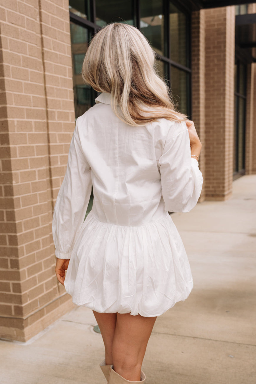 Julia White Bubble Hem Mini Dress- back view