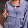 Liana Stone Blue Hoodie Long Sleeve Top- close up view