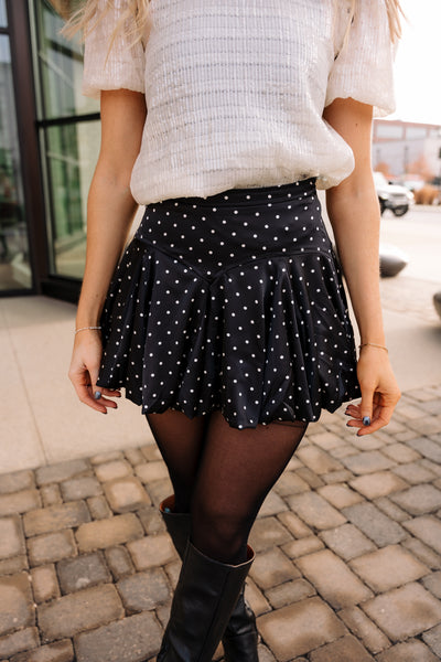 Natalia Black & Cream Polka Dot Satin Skirt - Lizard Thicket