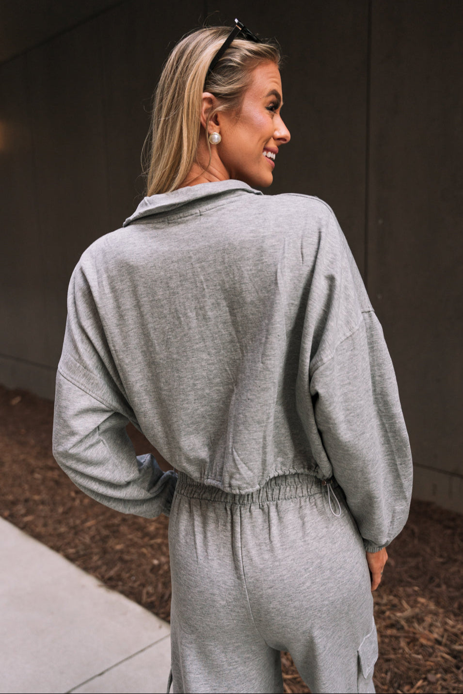 Emelia Heather Grey Zip-Up Jacket- close up back view