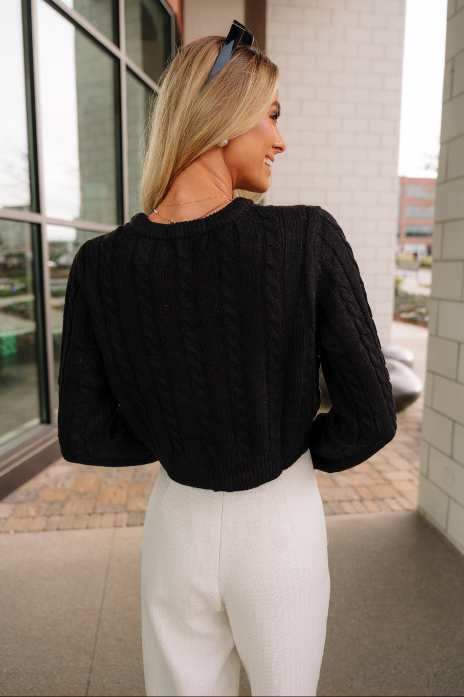 Nora Black Velvet Bows Knit Sweater- close up back view