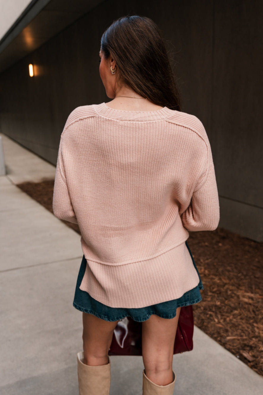 Dahlia Light Pink Long Sleeve Sweater- back view