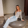 Amelia Ivory & Black Stripe Long Sleeve Top- full body view