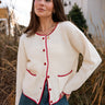 Elora Cream & Red Button-Up Cardigan- front view