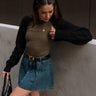 Myra Cropped Long Sleeve Knit Shrug-black-frontal side full body view