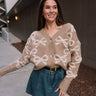 Carter Taupe & Cream Bows Knit Cardigan- front view