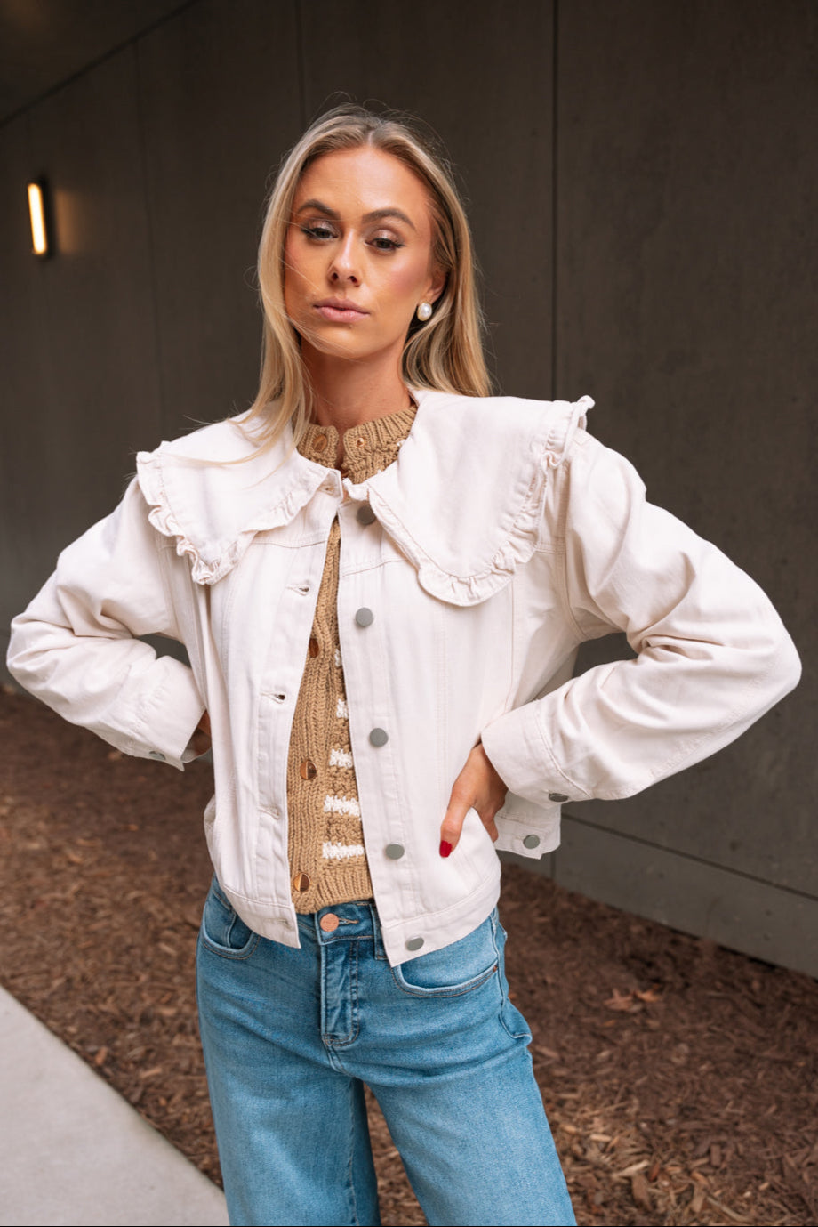 Jacket With Ruffles Elaine Ecru Ruffle Collar Jacket - Lizard Thicket