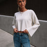 Haisley White Long Flare Sleeve Sweater- front view