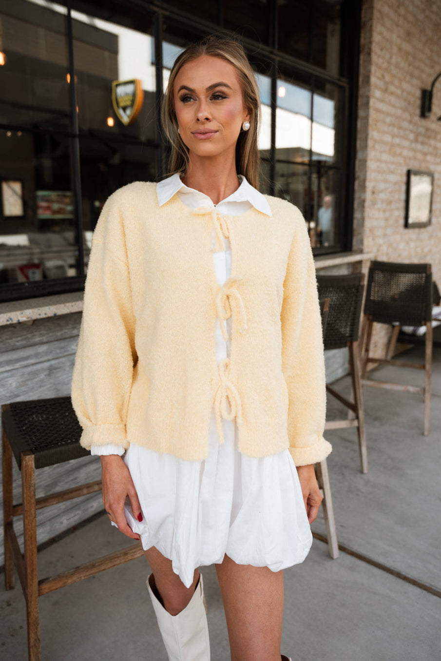 Addilyn Yellow Bows Knit Cardigan - Lizard Thicket