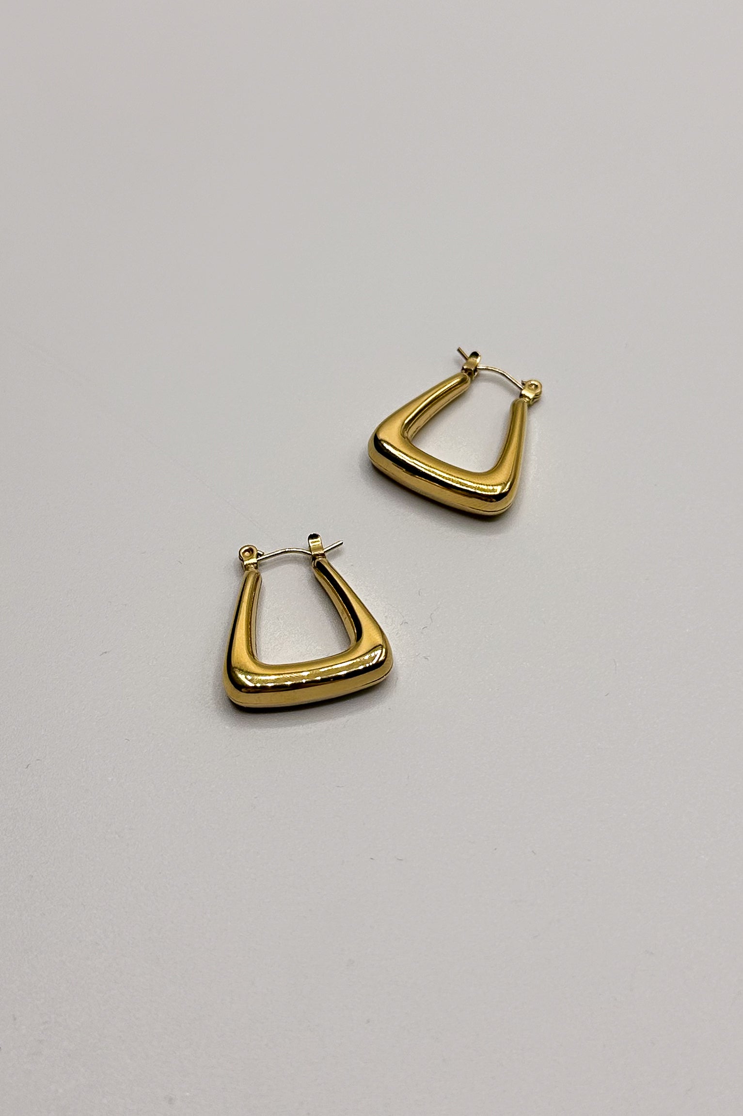 Victoria Gold Triangle Hoops Earring- close up view