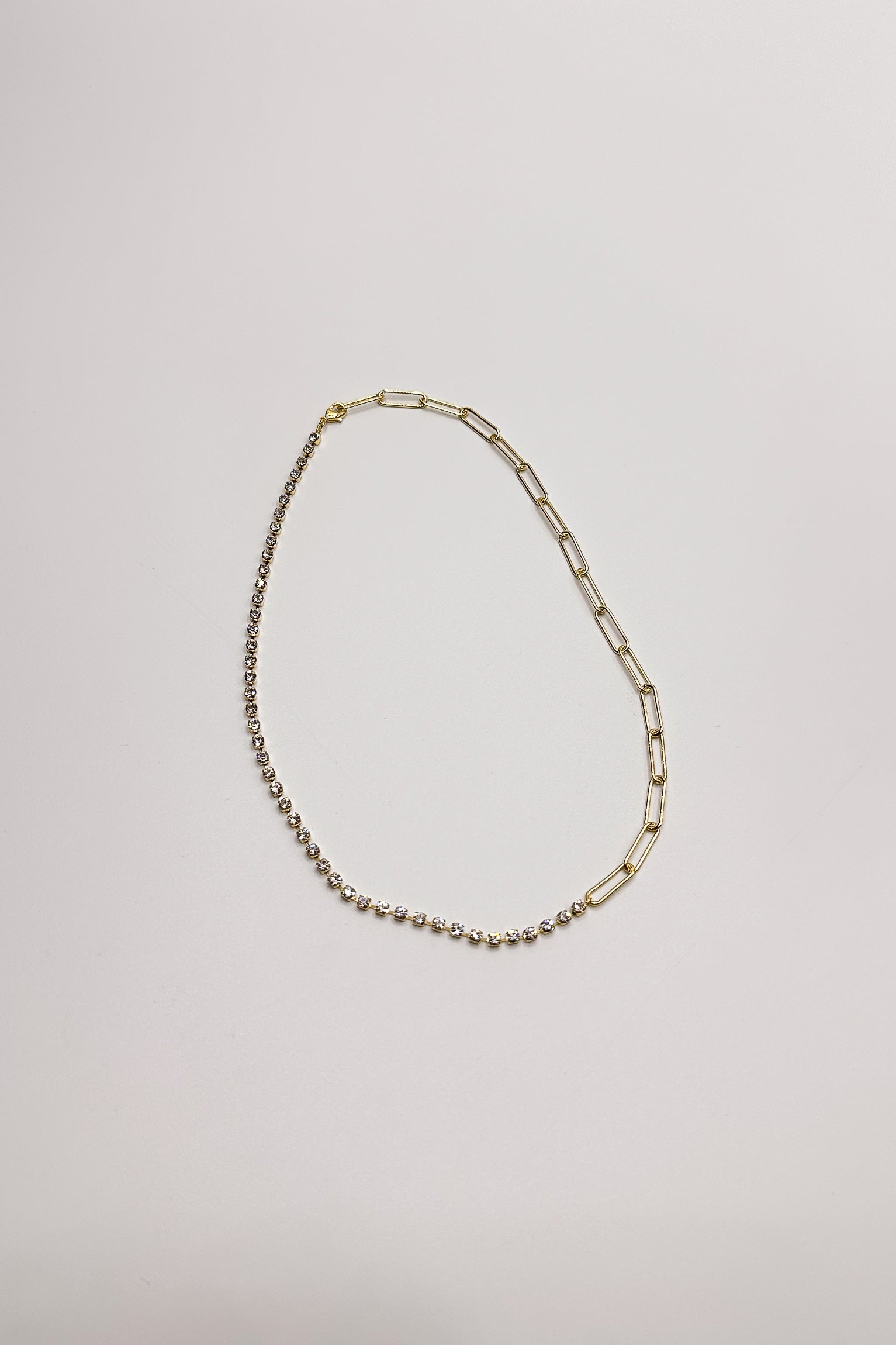 Layla Gold Chain & Rhinestone Necklace- flat lay view