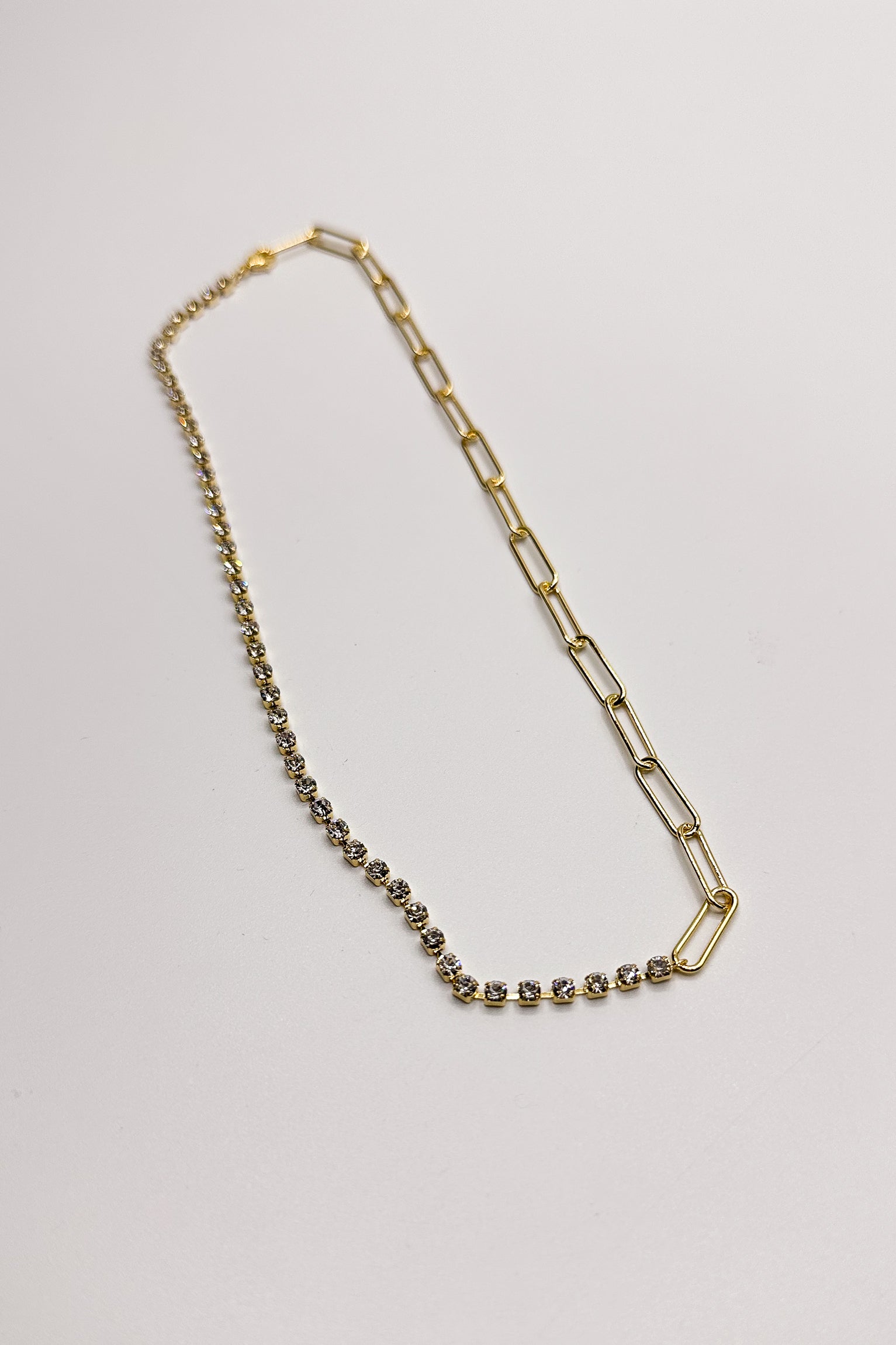 Layla Gold Chain & Rhinestone Necklace- close up view