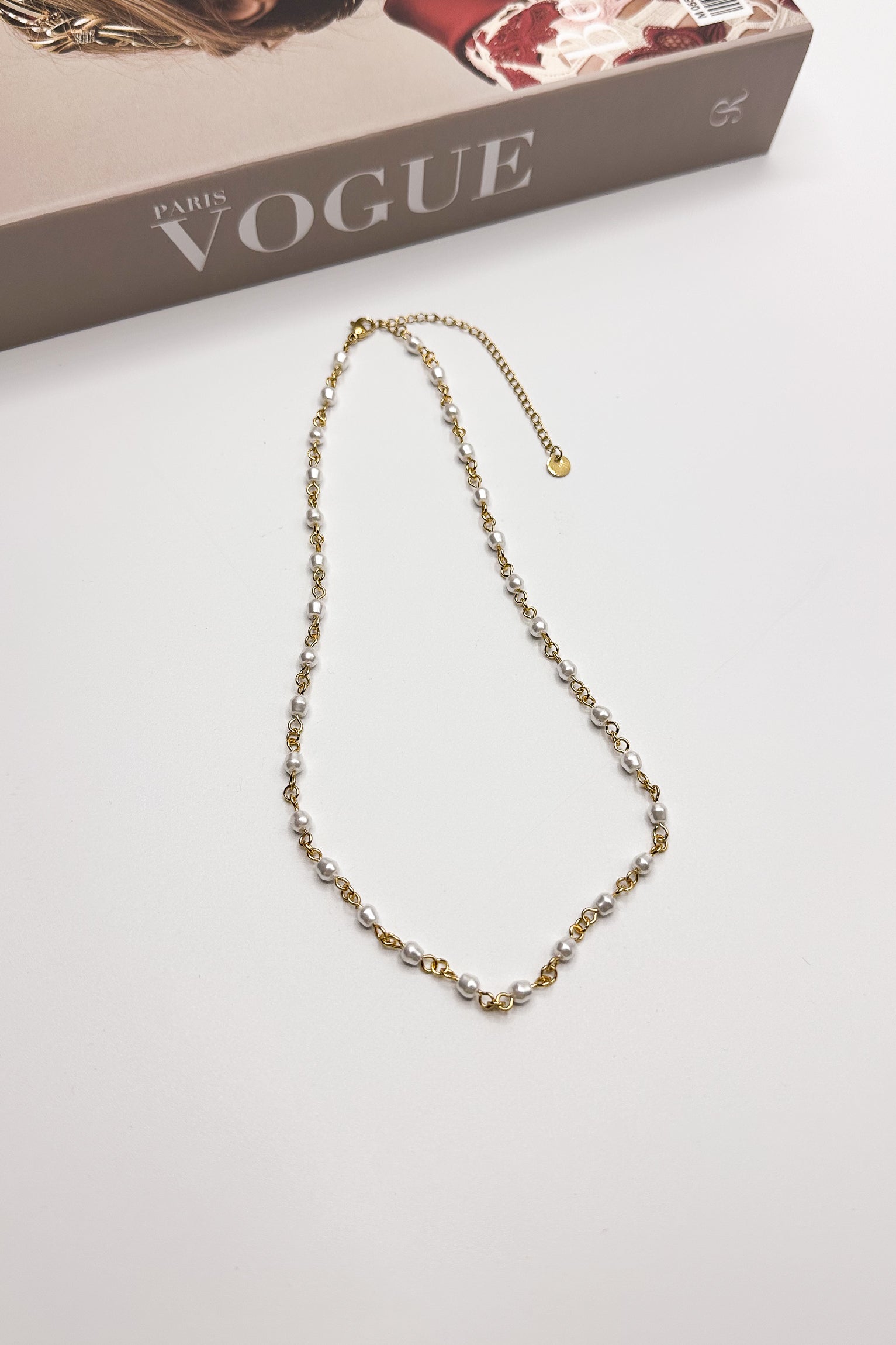 Celine Gold & Pearls Single Layer Necklace- flat lay view