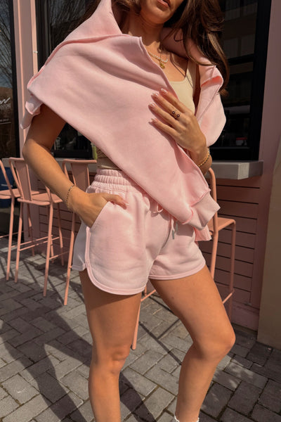 Light Pink Drawstring Shorts - Bridgette Lounge Set - Lizard Thicket