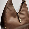 Olivia Brown & Gold Studs Leather Purse- frontal side view