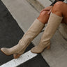 Shiloh Khaki Knee High Boot - top view on model