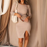 Ginny Mocha Ribbed Midi Dress - full front view