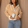 Darcy Striped Quarter-Zip Sweater - Camel - Front view