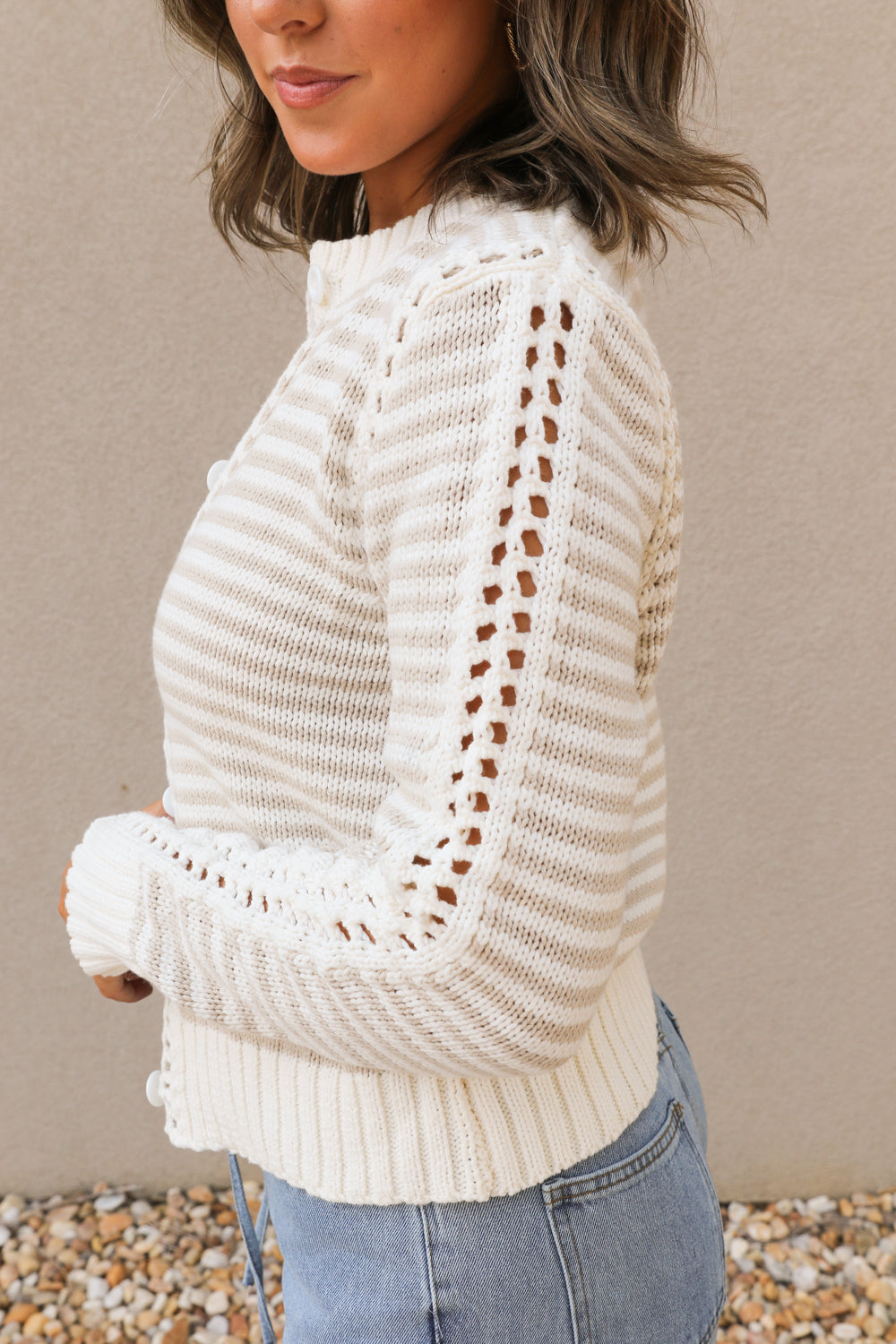 Miranda Beige Striped Cardigan - Side view