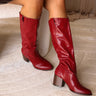 Christy Red Knee High Boot - View on model