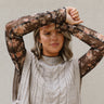 Belinda Long Sleeve Mesh Top - Black Floral - Layered- Front view