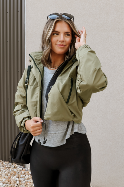Brittany Olive Green Puffer Cropped Jacket - Lizard Thicket