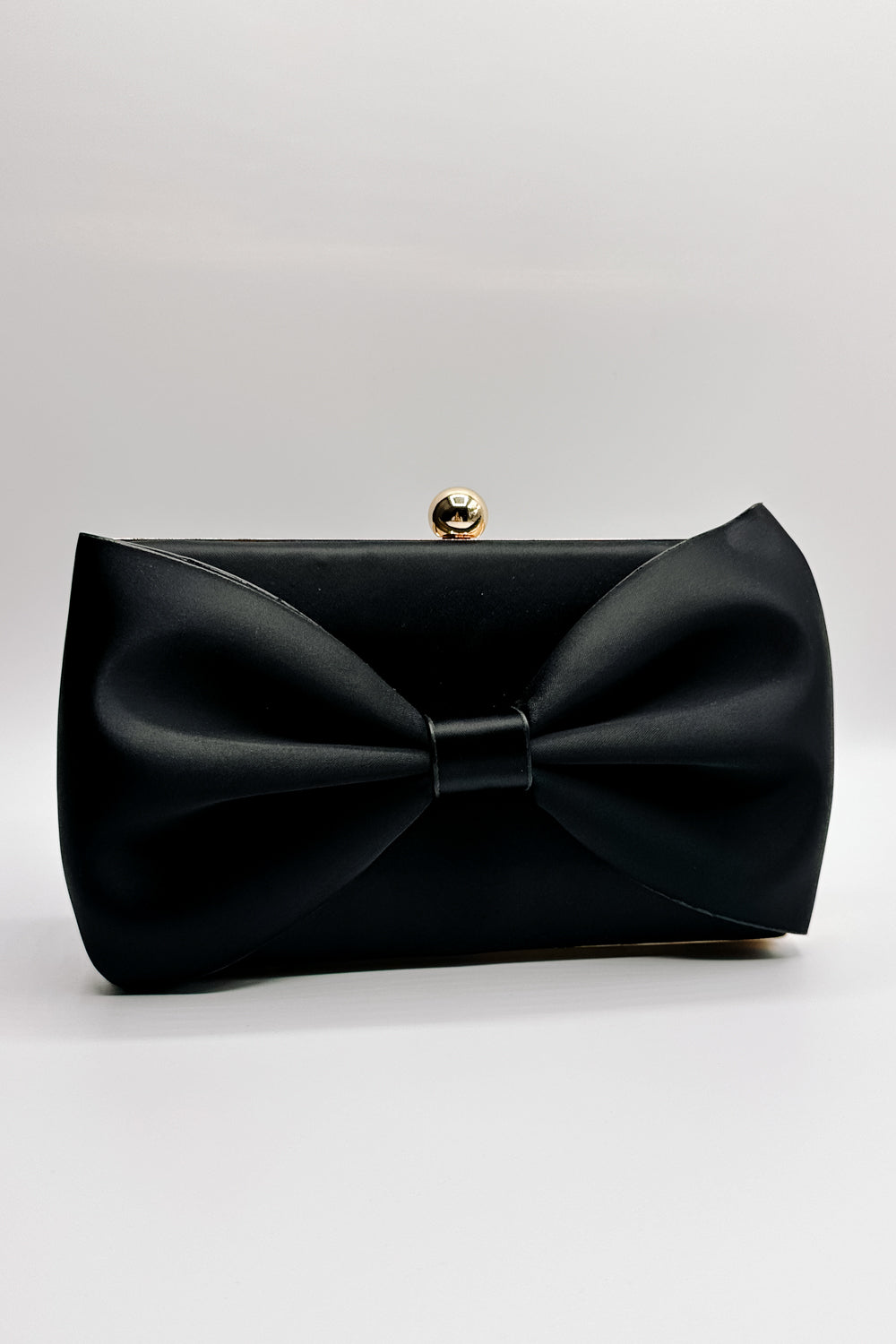 Lillian Black Bow Clutch - Frontal view - no chain