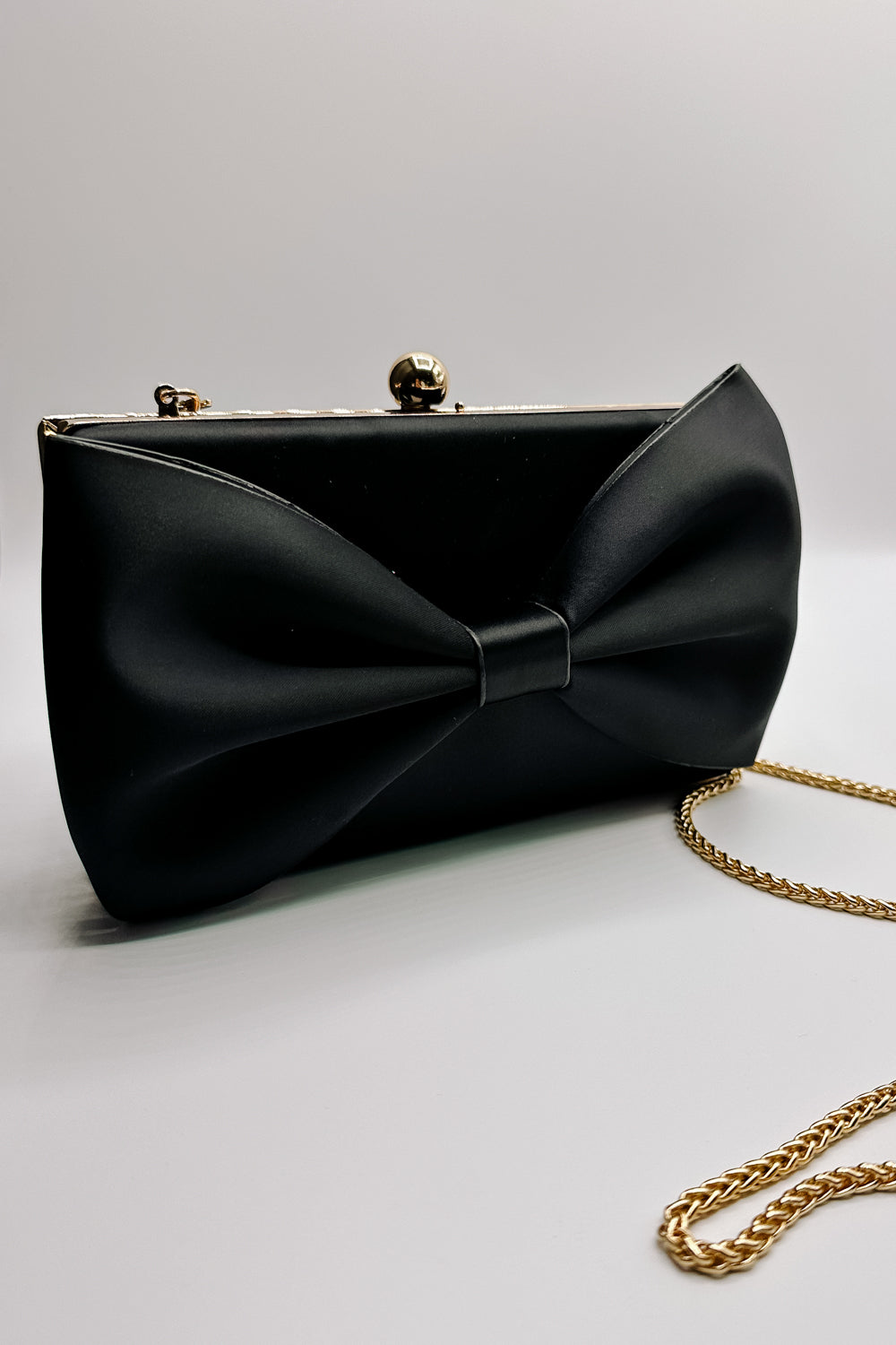 Lillian Black Bow Clutch - Frontal view